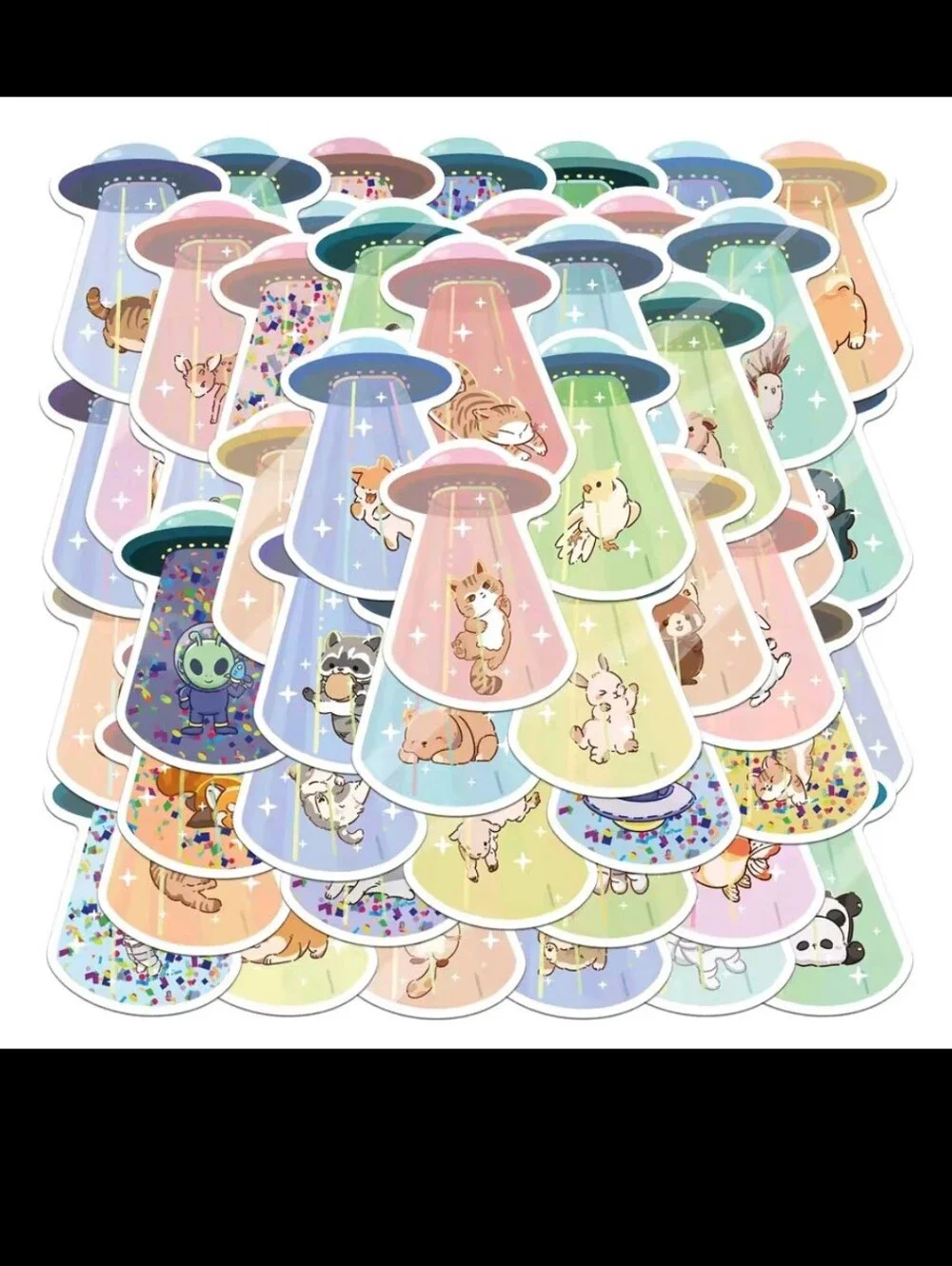 Pastel UFO Animal Stickers Pack - Cute Party Supplies
